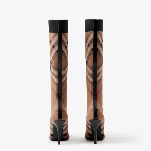 BURBERRY KNITTED CHECK SOCK BOOTS BIRCH BROWN NEW 37.5 7.5 - Picture 11 of 12